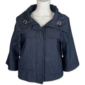 Sandro Sportwear Women Size M Denim Cotton Short 3/4 Sleeve Jean Jacket Full Zip